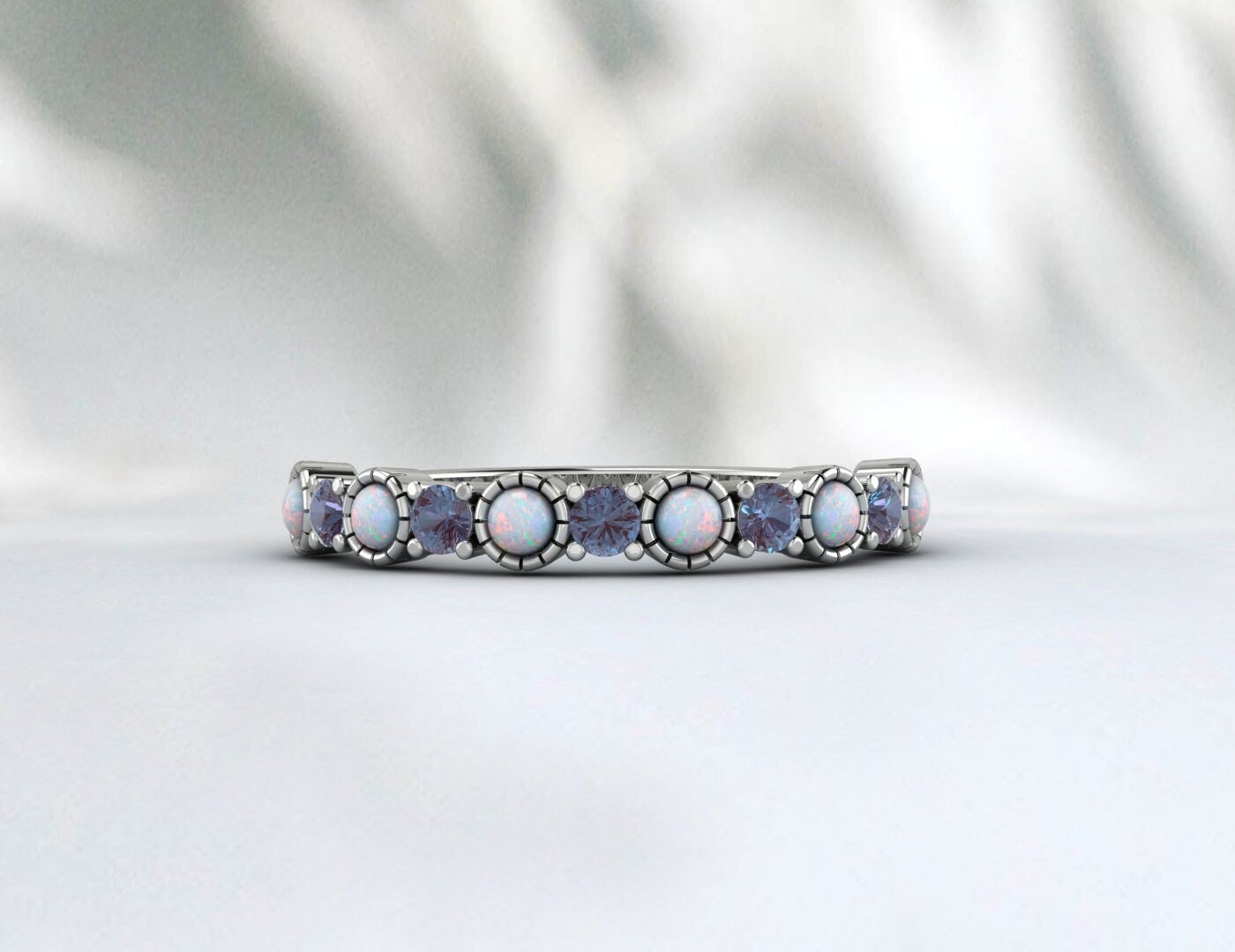 Opal Alexandrite Half Eternity Band Opal Wedding Jewelry for Women
