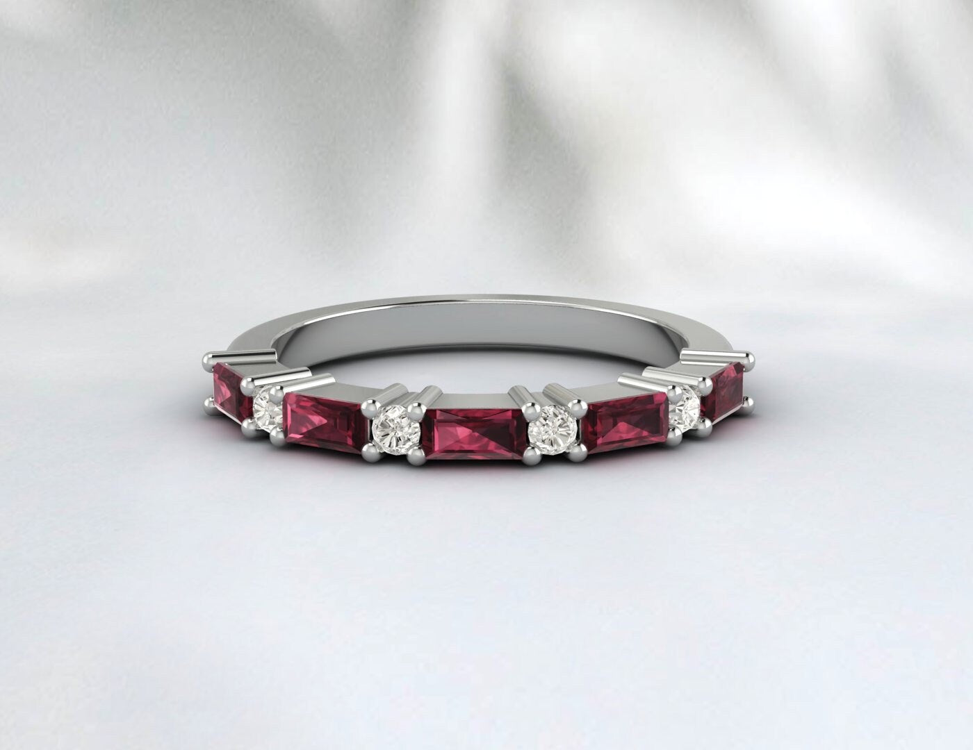 Rhodolite Baguette Garnet January Birthstone Eternity Wedding Band