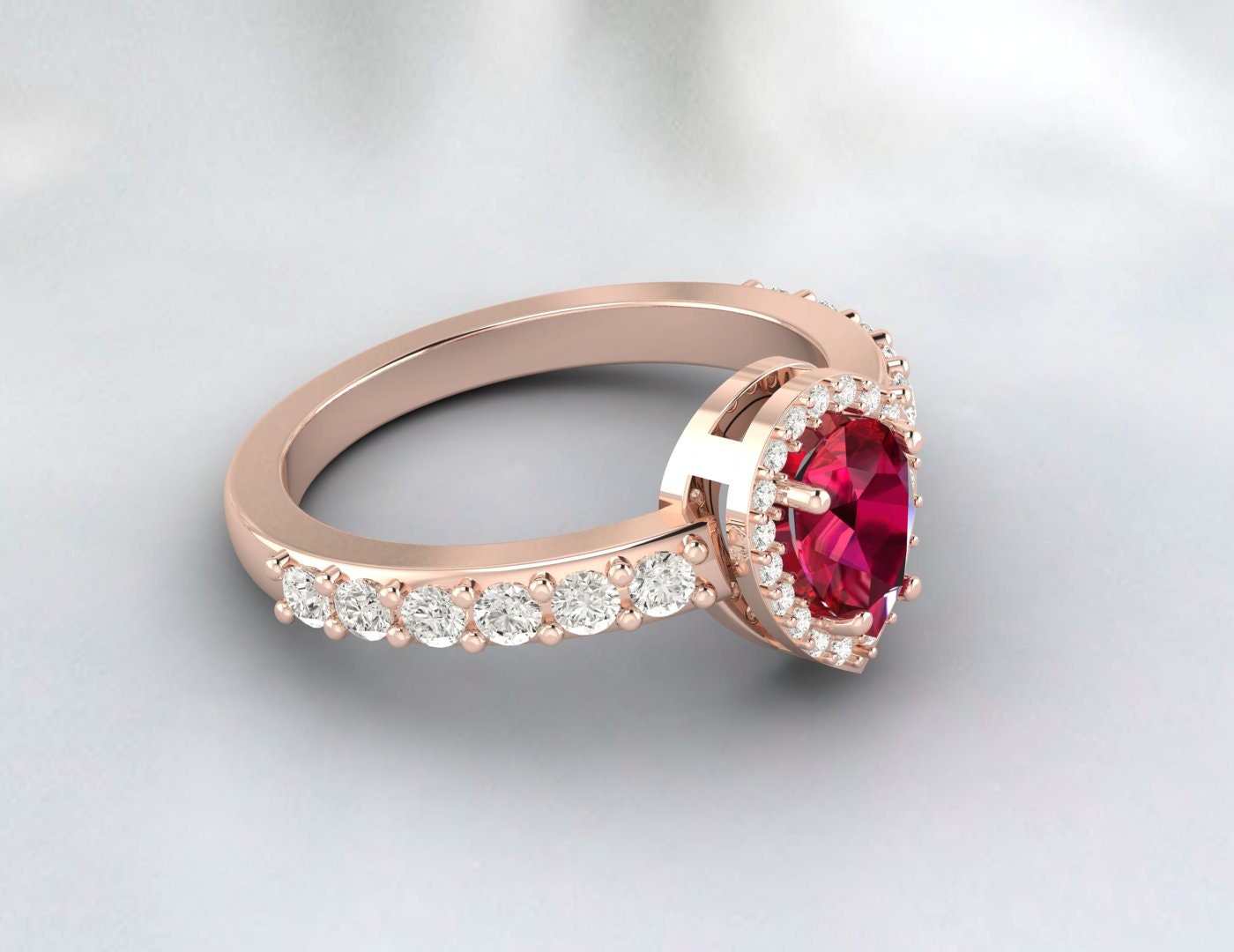 Pear Cut Ruby Engagement Ring Silver July Birthstone Anniversary Ring