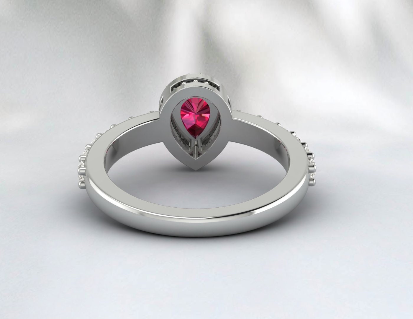 Pear Cut Ruby Engagement Ring Silver July Birthstone Anniversary Ring