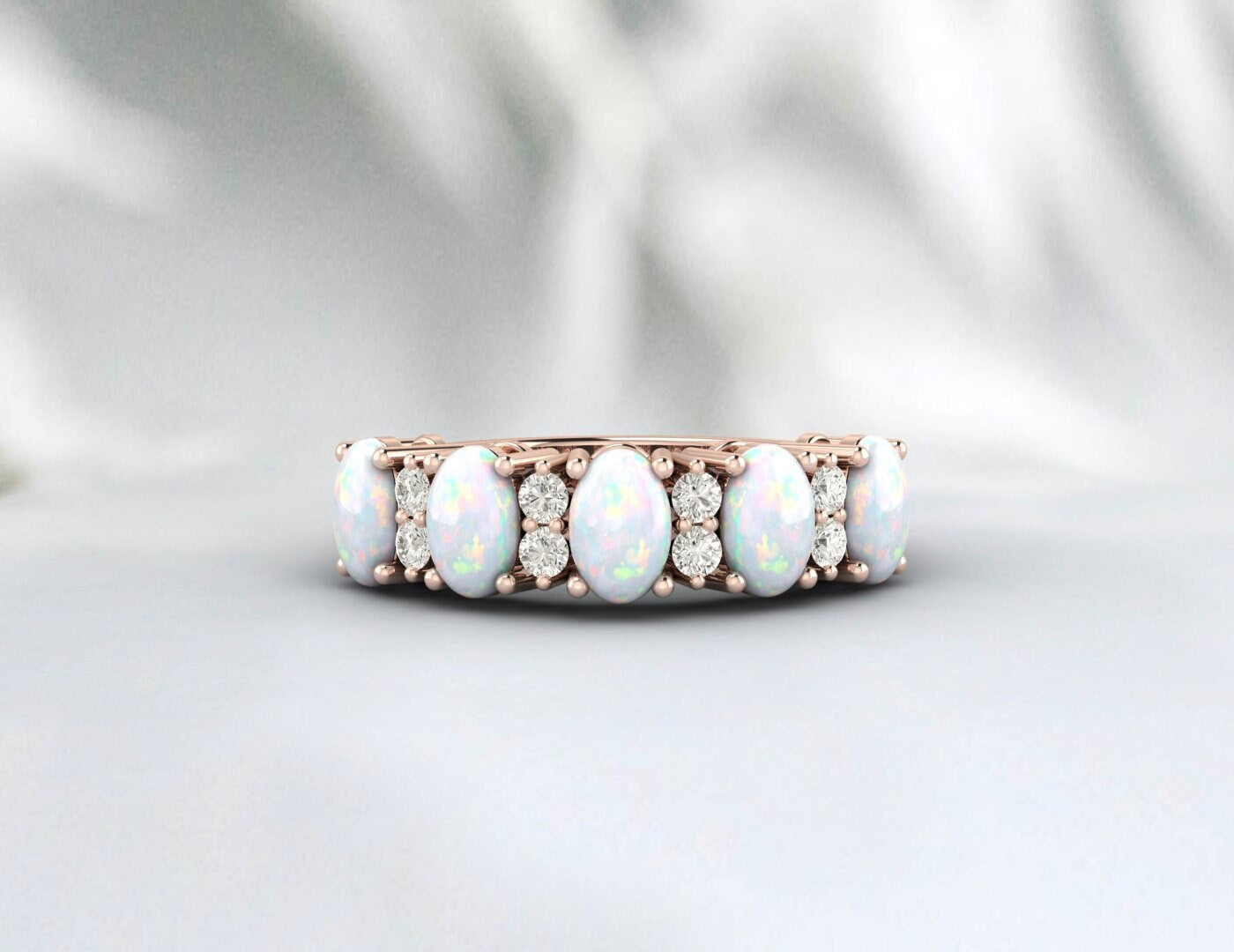 Opal Ring Wedding Ring Rose Gold Plated Silver Diamond Enternity Band