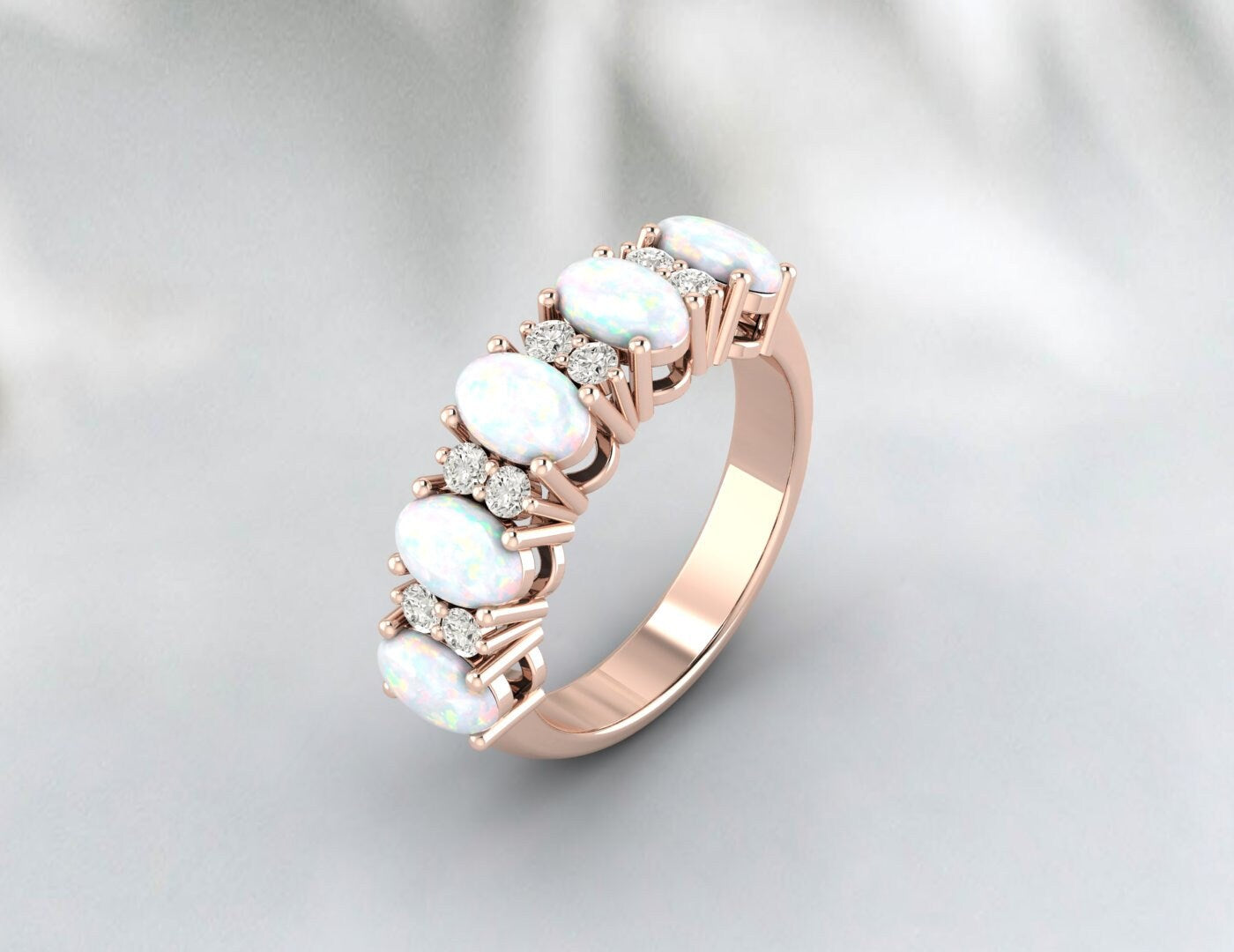 Opal Ring Wedding Ring Rose Gold Plated Silver Diamond Enternity Band
