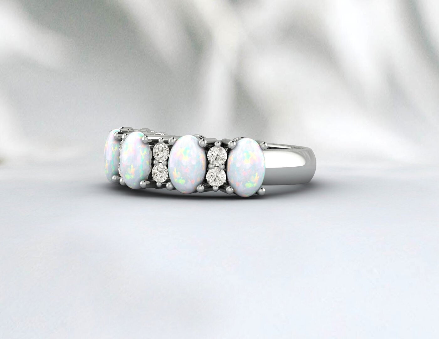 Opal Ring Wedding Ring Rose Gold Plated Silver Diamond Enternity Band