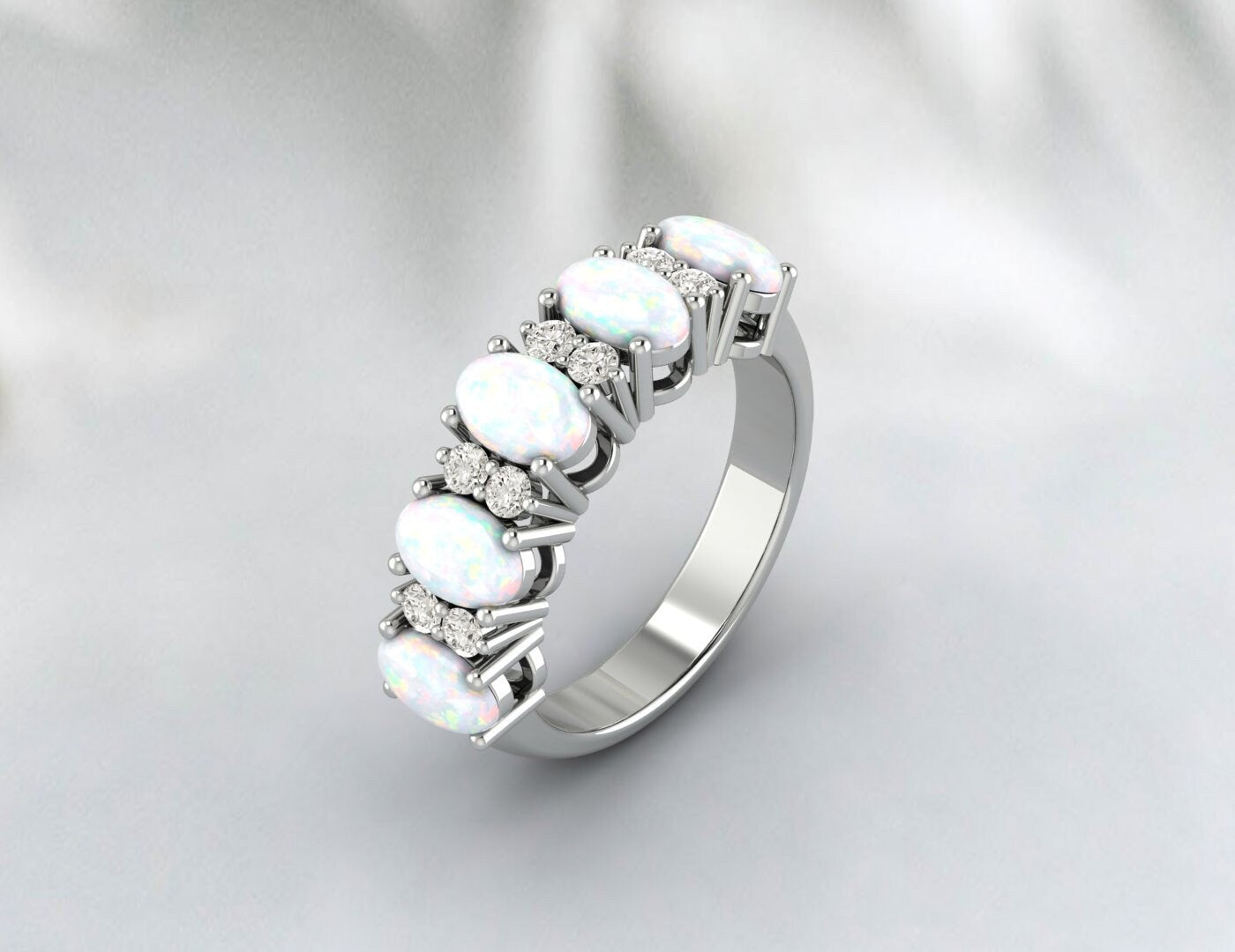 Opal Ring Wedding Ring Rose Gold Plated Silver Diamond Enternity Band