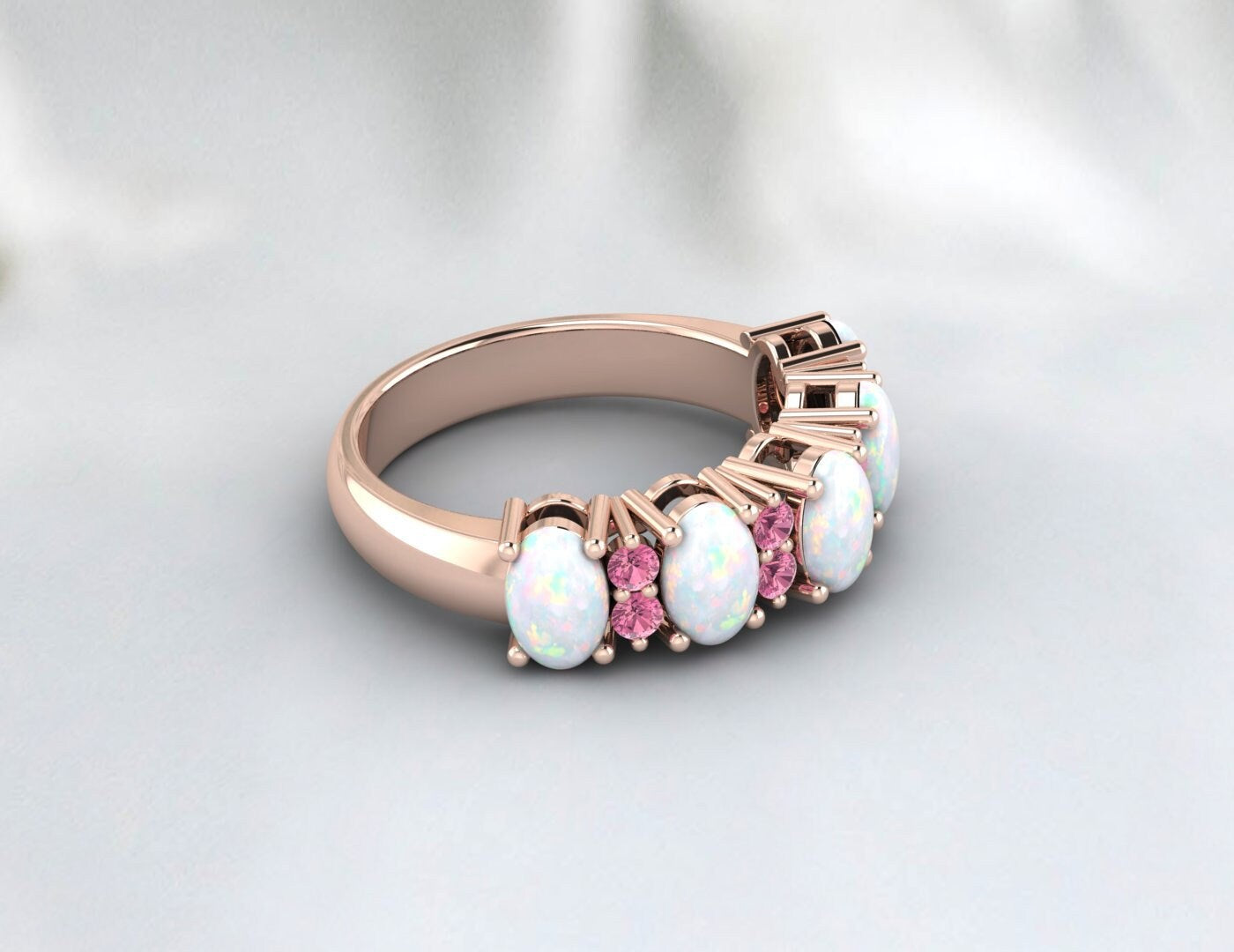 Opal Wedding Ring Pink Tourmaline Wedding Band Anniversary Gift