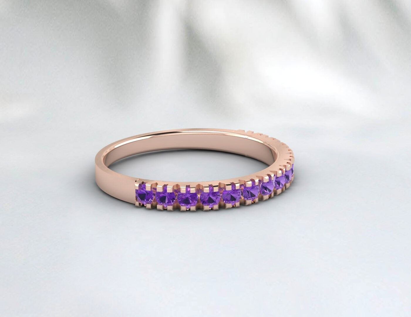 Alliance en améthyste en argent 925, bague de mariage demi-éternité