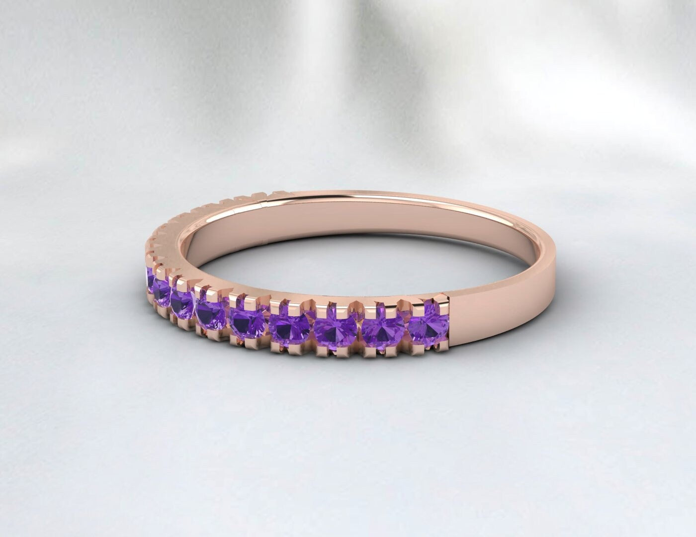 Alliance en améthyste en argent 925, bague de mariage demi-éternité