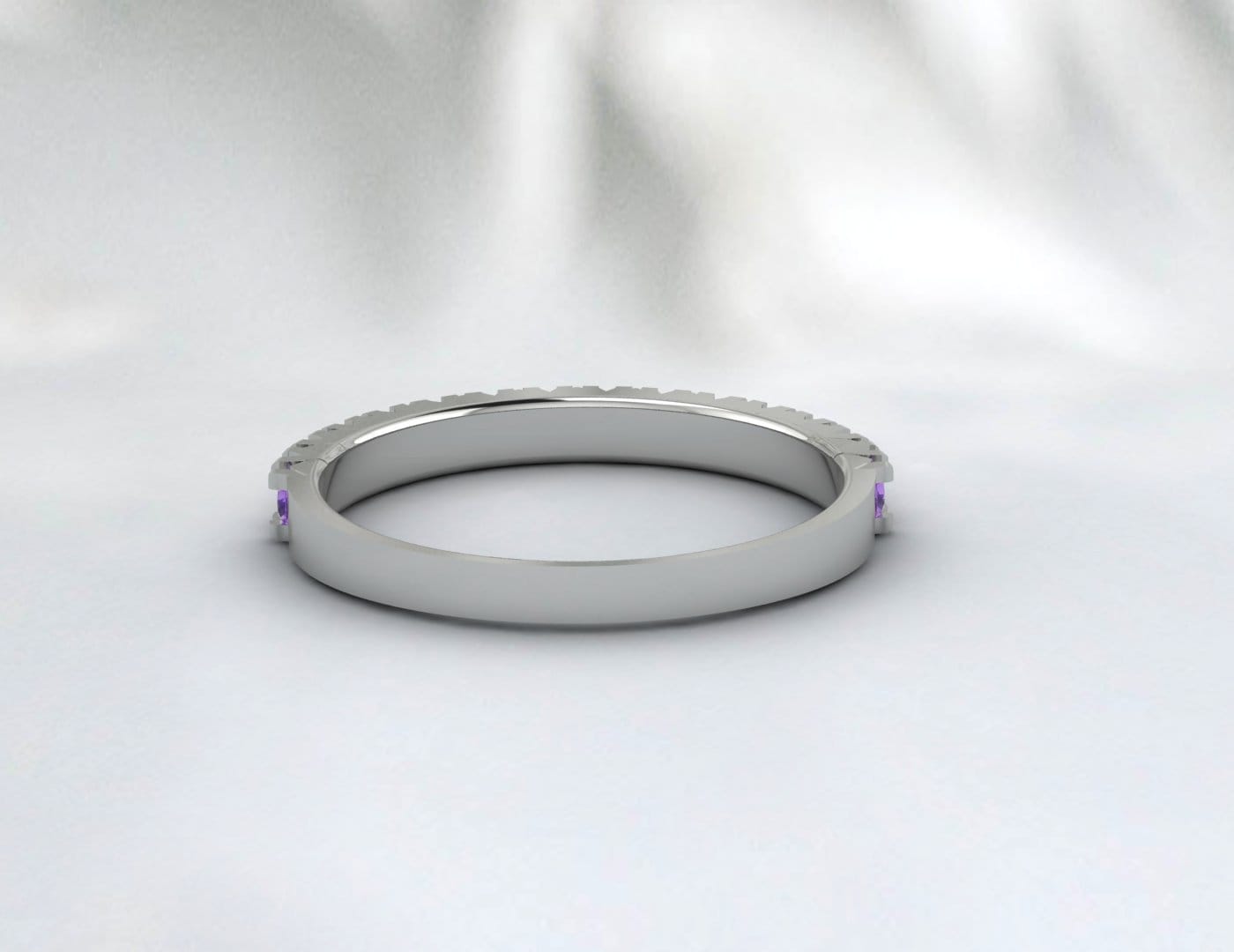 Alliance en améthyste en argent 925, bague de mariage demi-éternité