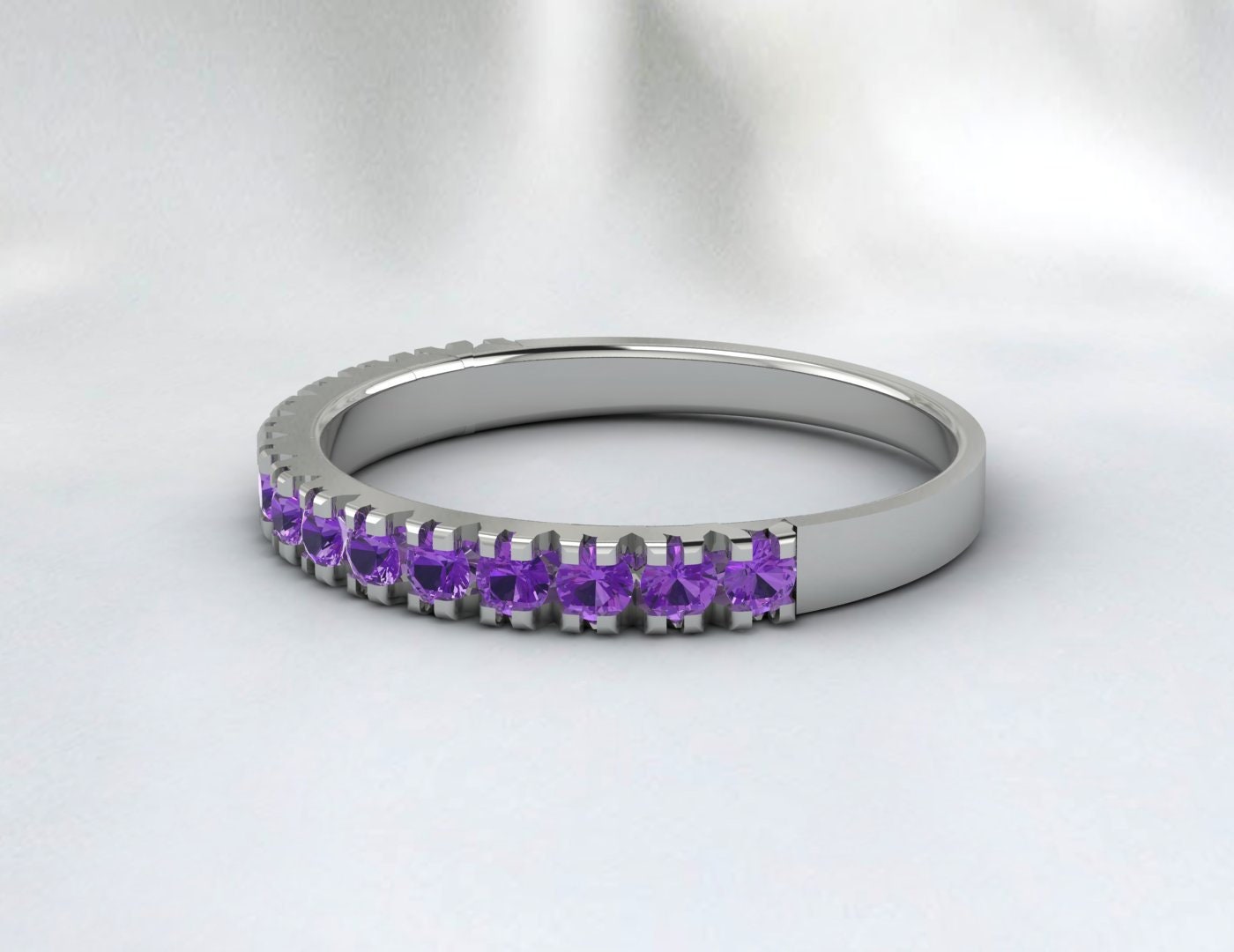 Alliance en améthyste en argent 925, bague de mariage demi-éternité