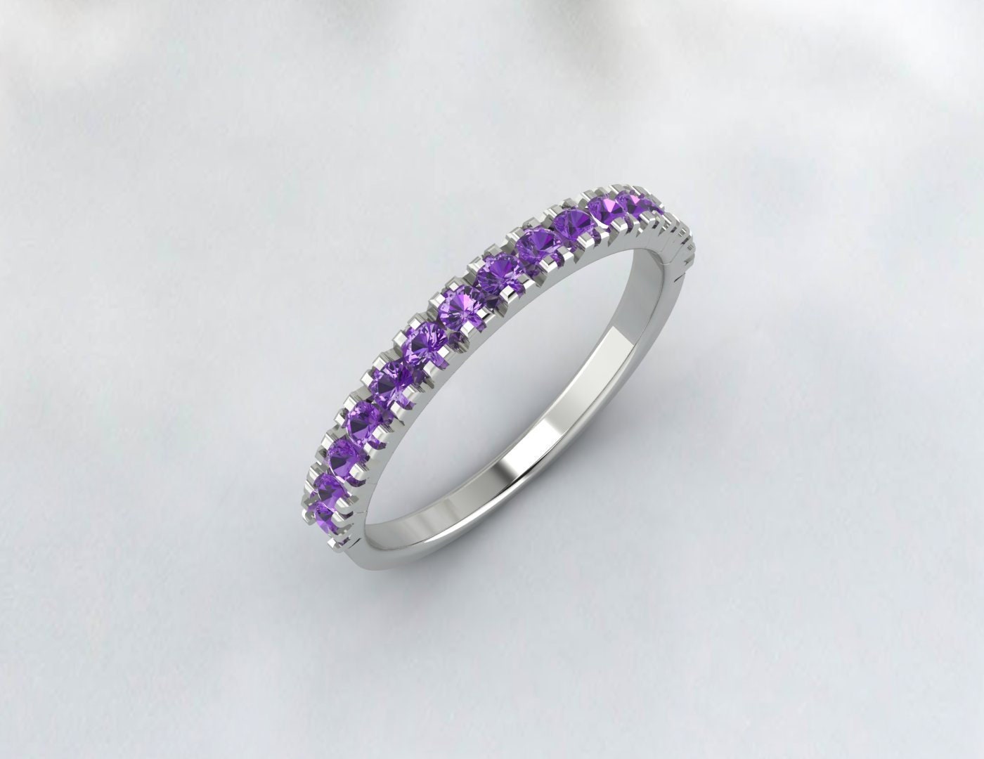 Alliance en améthyste en argent 925, bague de mariage demi-éternité