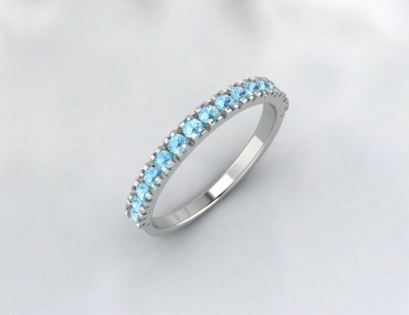 Bague d’éternité aigue-marine Demi-bande d’éternité Alliance aigue-marine