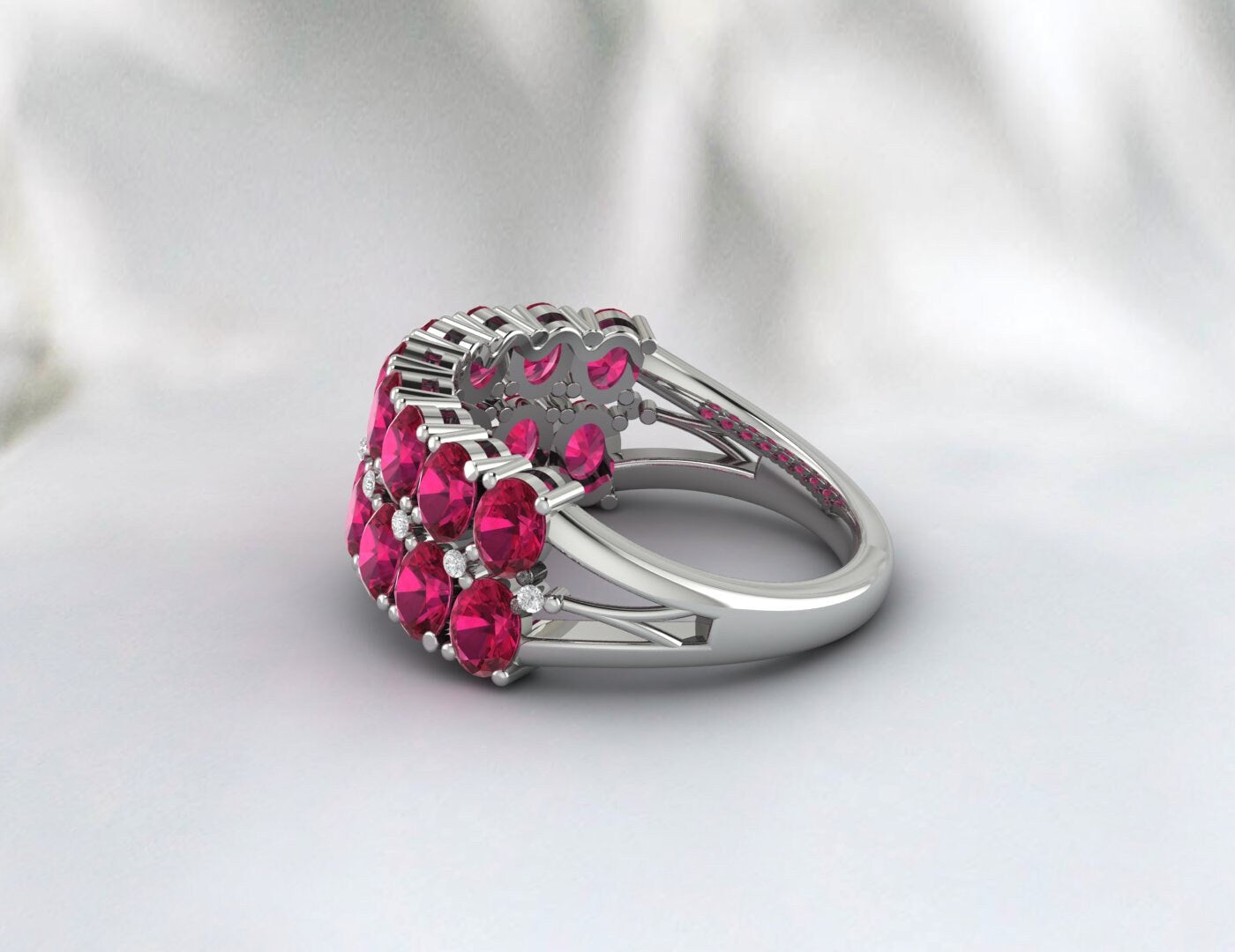 Half Eternity Oval Ruby Wedding Band Dainty Ruby Matching Ring