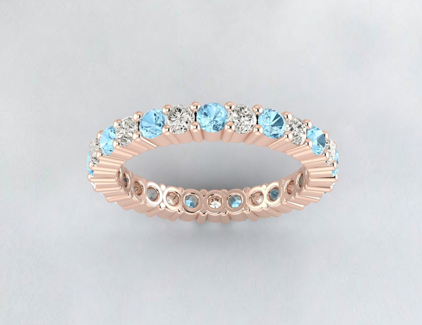 Round Aquamarine Wedding Band Bridal Ring Diamond Anniversary Ring