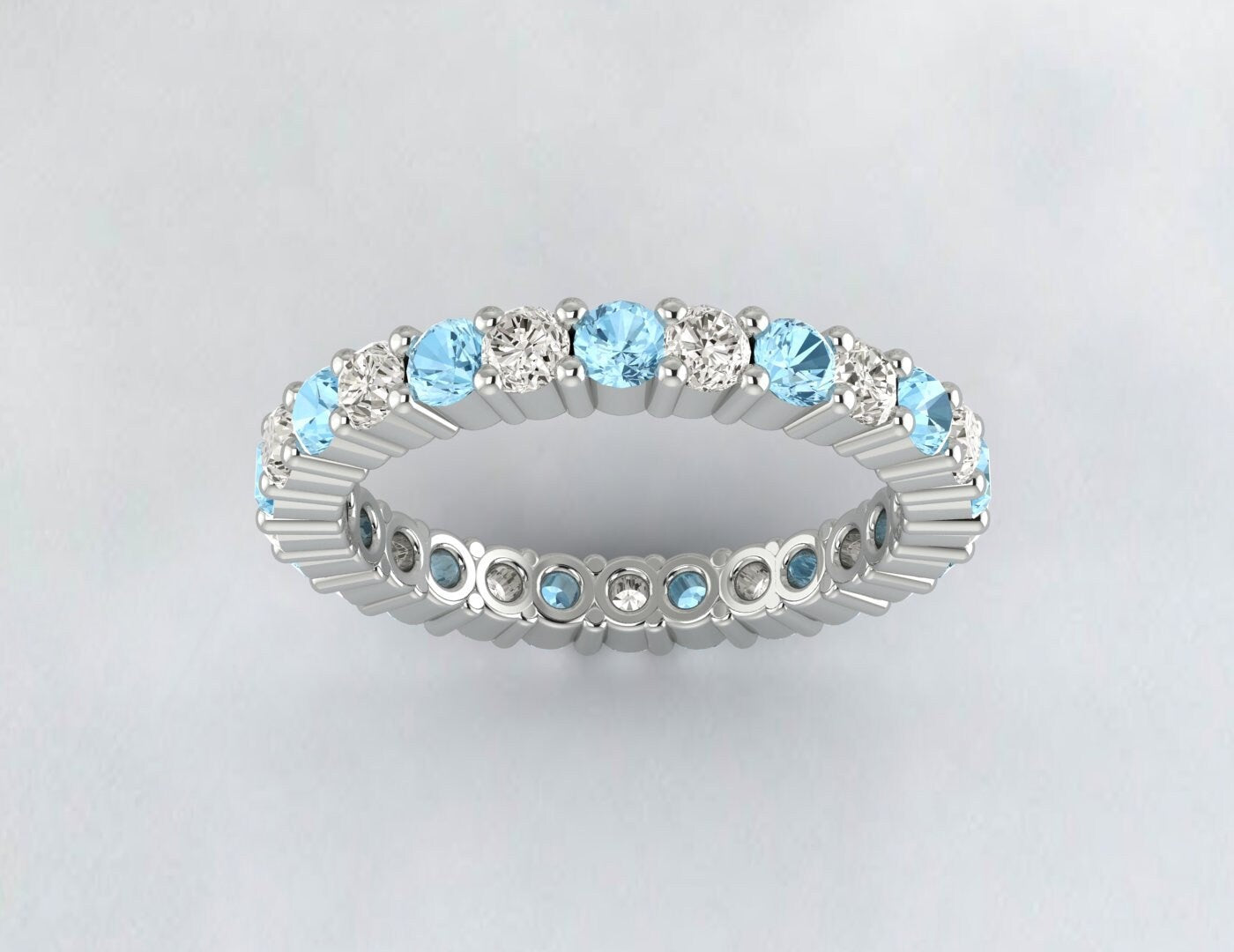 Round Aquamarine Wedding Band Bridal Ring Diamond Anniversary Ring