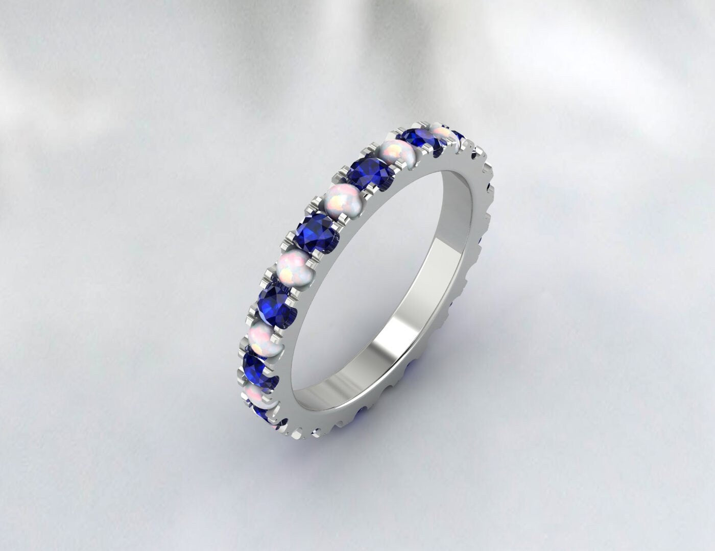 Bague de mariage en opale et saphir, bague d'anniversaire assortie pour l'éternité
