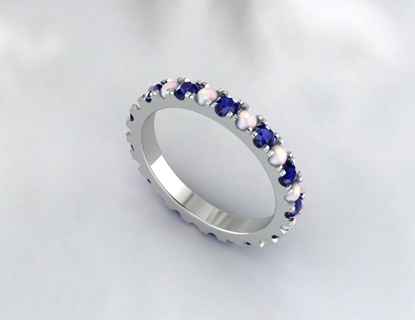 Bague de mariage en opale et saphir, bague d'anniversaire assortie pour l'éternité
