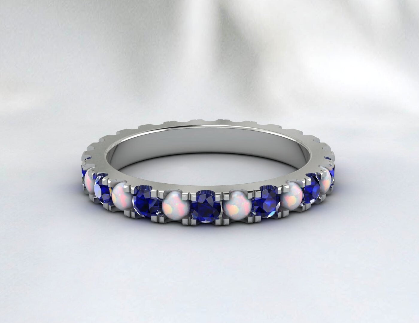 Bague de mariage en opale et saphir, bague d'anniversaire assortie pour l'éternité