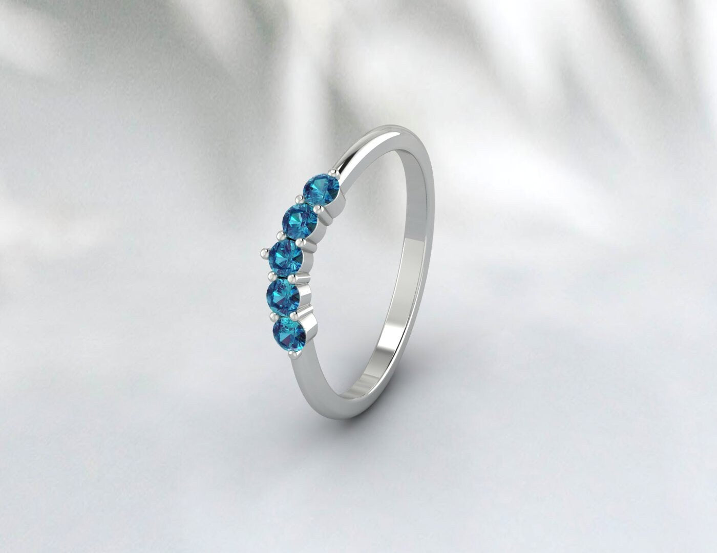 Curved London Blue Topaz Wedding Band Promise Matching Bridal Ring