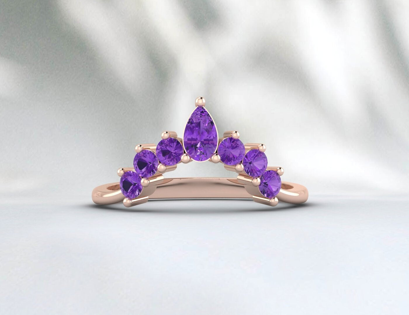 Bague de mariage incurvée en améthyste violette en forme de larme, bague en améthyste poire