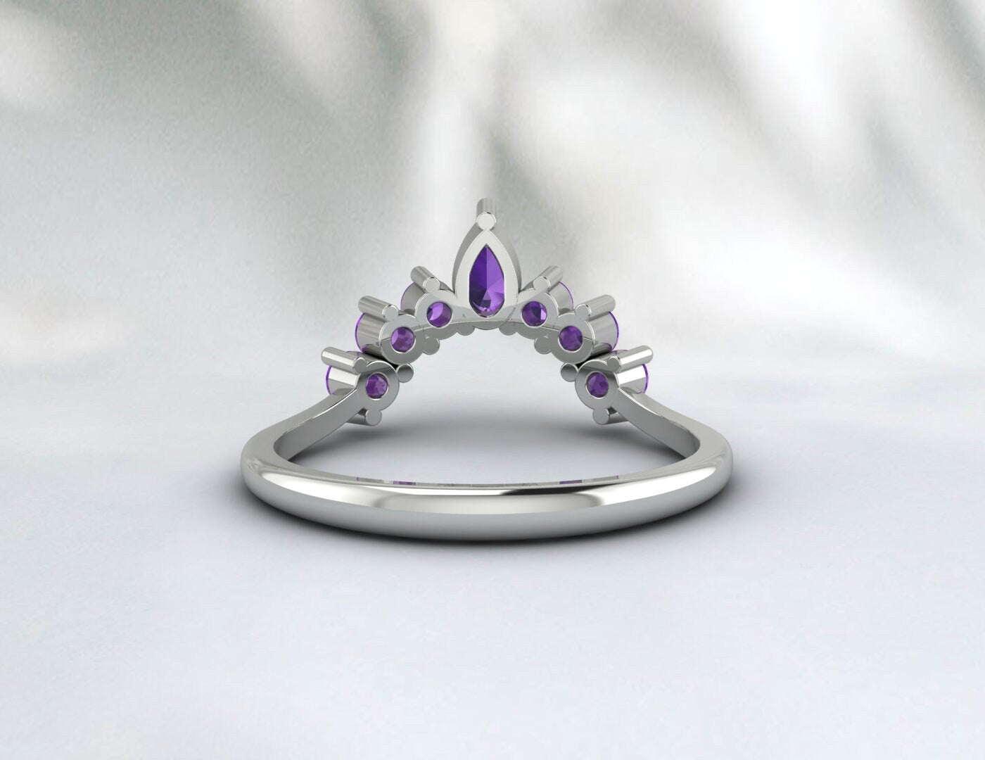 Bague de mariage incurvée en améthyste violette en forme de larme, bague en améthyste poire