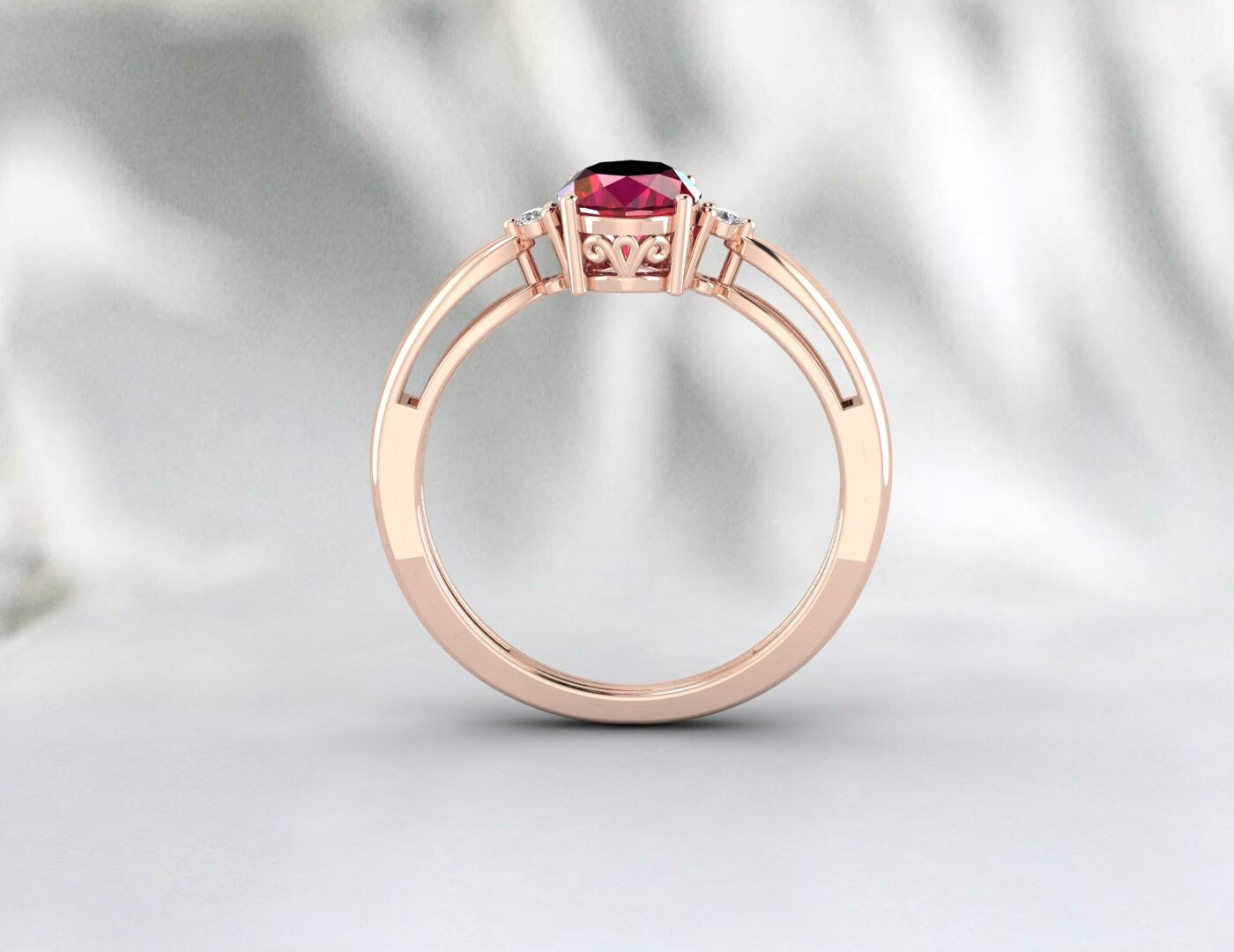 Bague de fiançailles solitaire rubis bague de promesse en argent pour femme