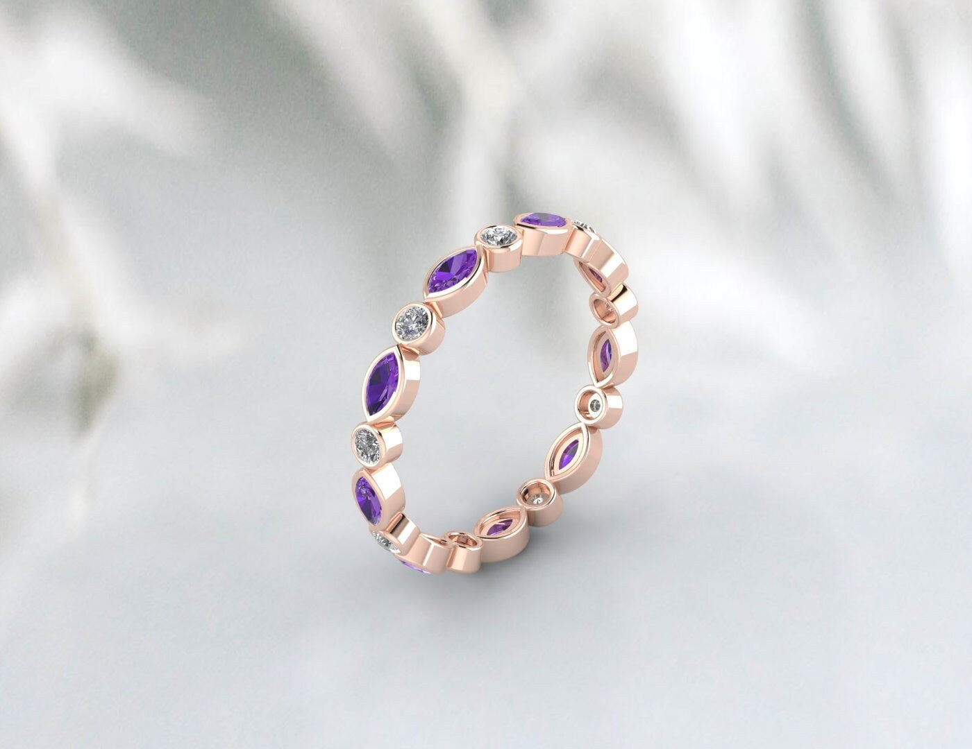 Purple Amethyst Wedding Band Eternity Band Promise Anniversary Gift