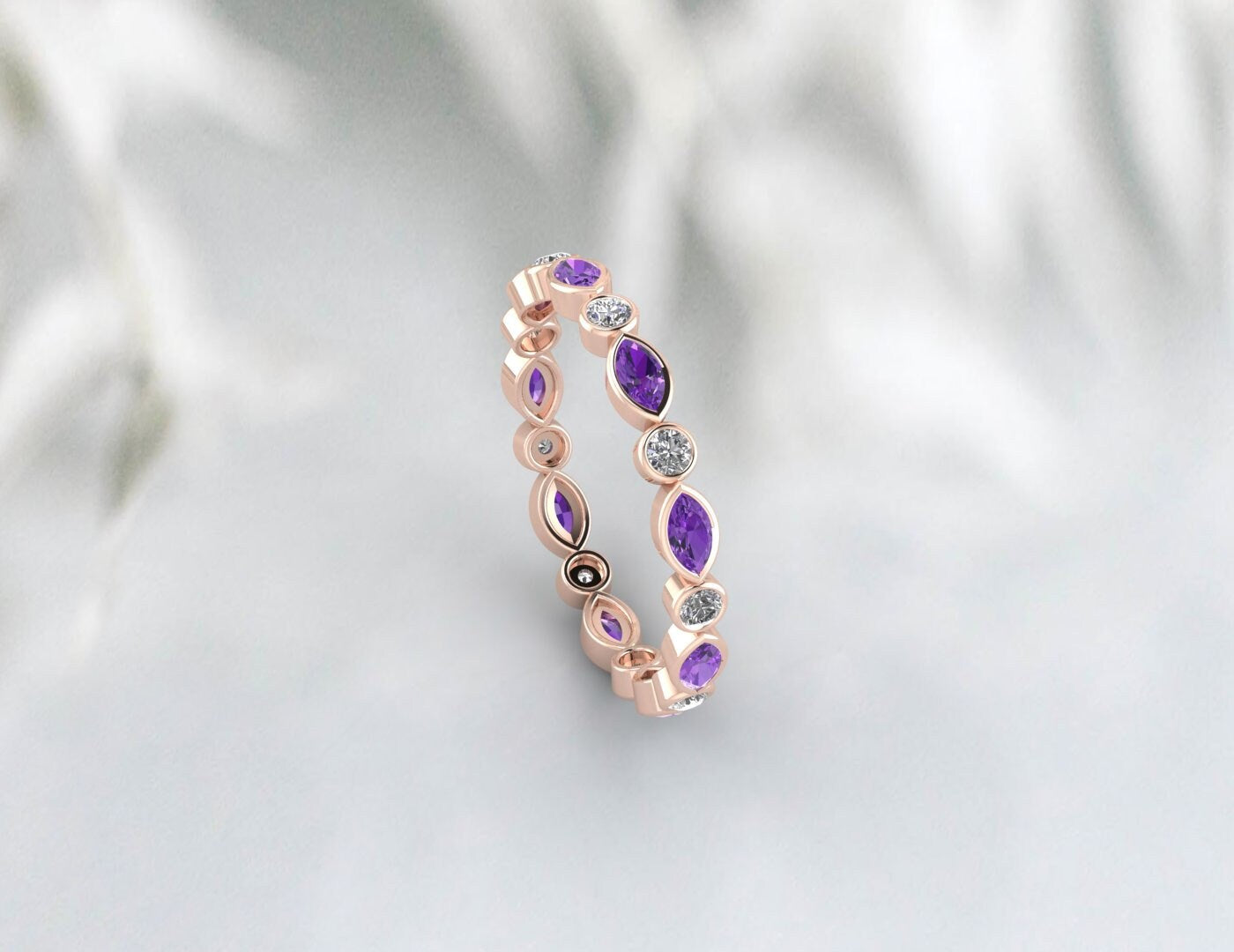 Purple Amethyst Wedding Band Eternity Band Promise Anniversary Gift