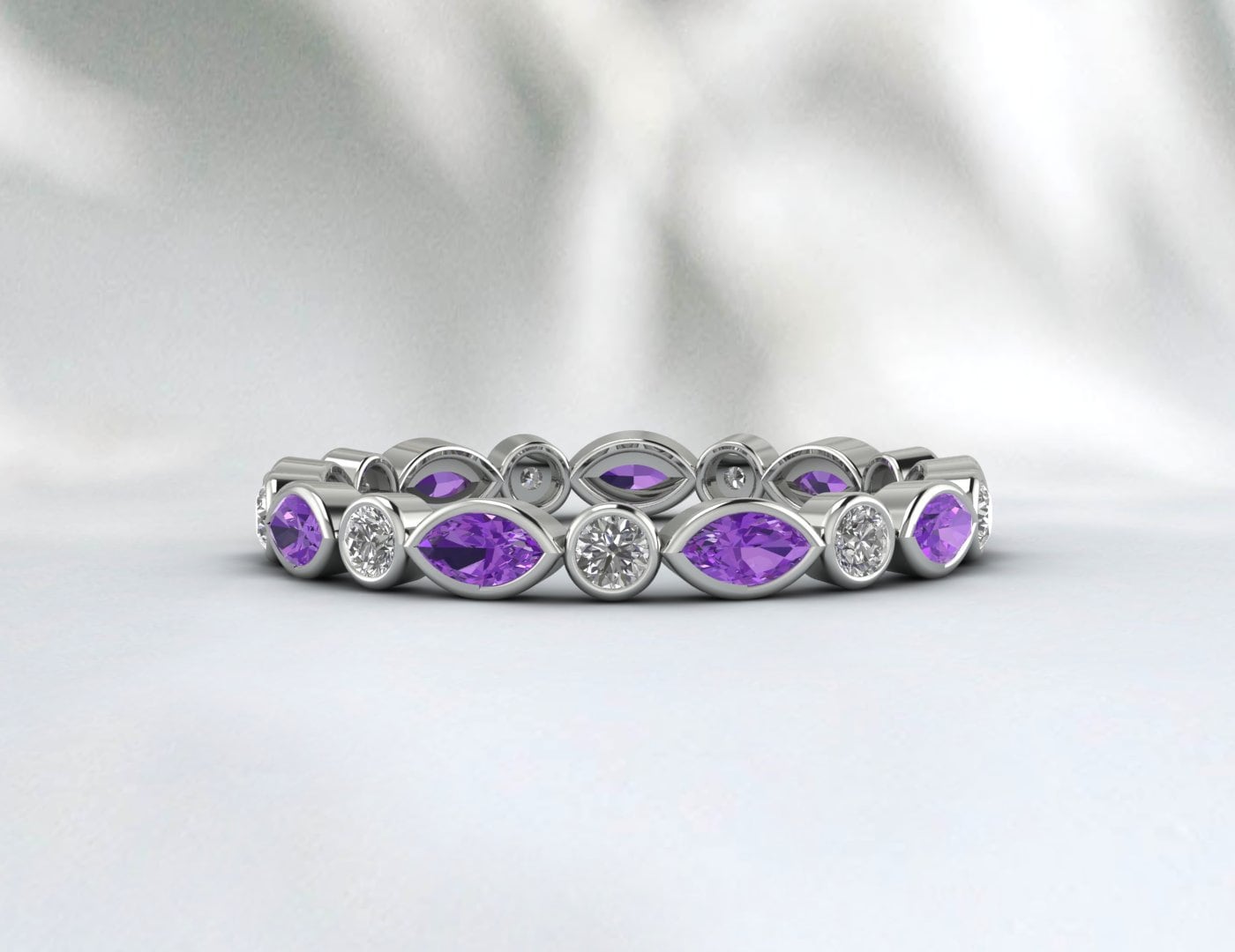 Purple Amethyst Wedding Band Eternity Band Promise Anniversary Gift