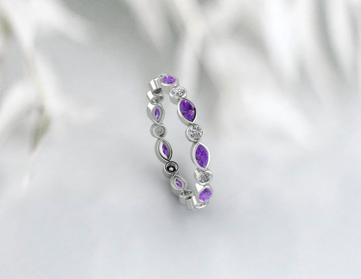 Purple Amethyst Wedding Band Eternity Band Promise Anniversary Gift