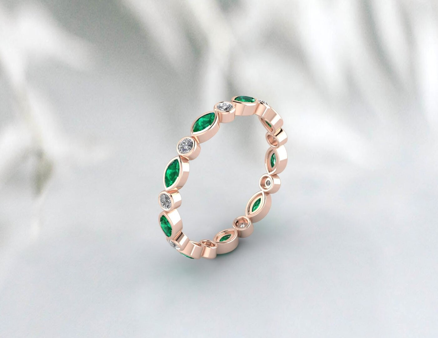 Marquise Emerald Wedding Band Eternity Band For Her Stackable Ring
