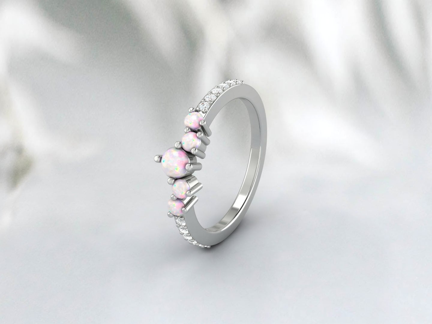 Ethopian Opal October Birthstone Danity Wedding Band Engagement Ring