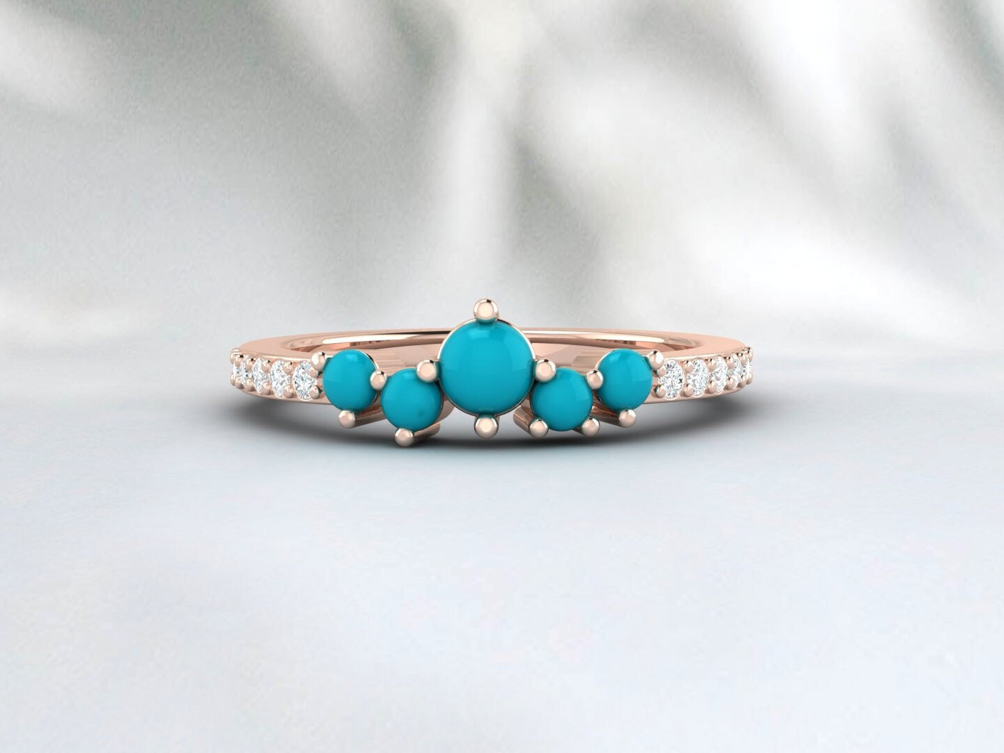 Dainty Cluster Turquoise Band Ring Silver Minimalist Diamond Band