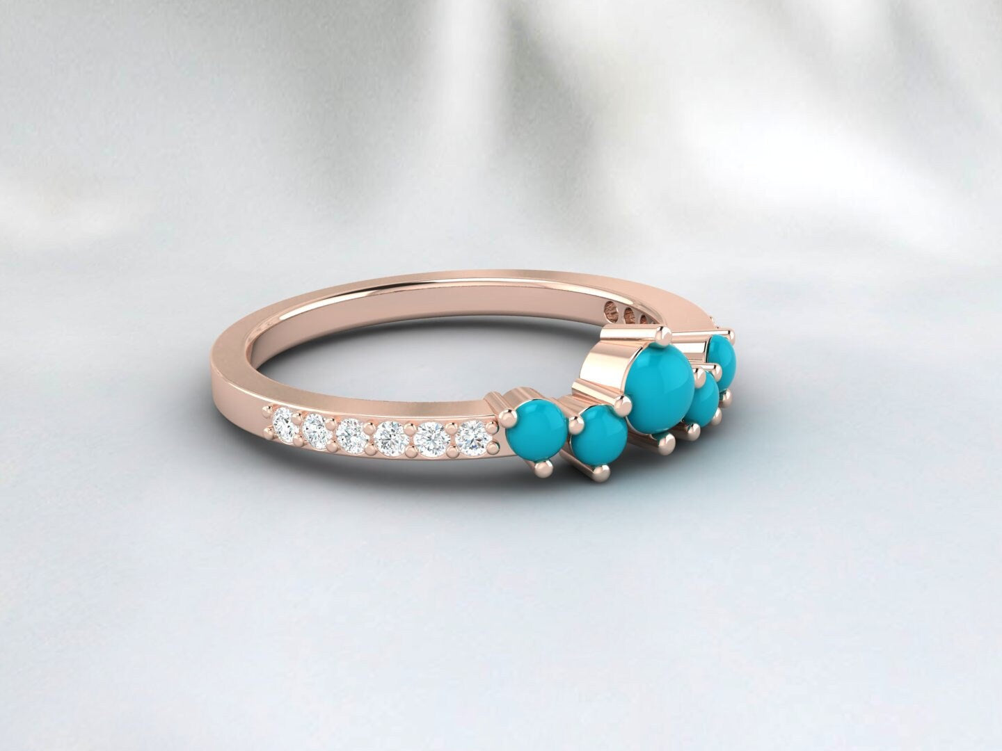 Dainty Cluster Turquoise Band Ring Silver Minimalist Diamond Band