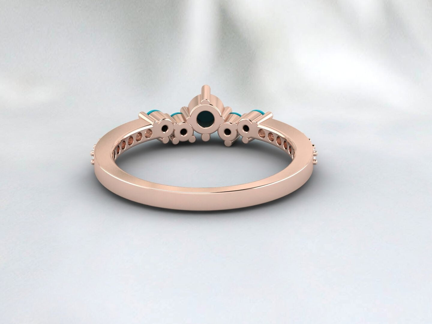Dainty Cluster Turquoise Band Ring Silver Minimalist Diamond Band