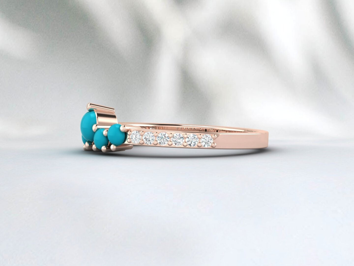Dainty Cluster Turquoise Band Ring Silver Minimalist Diamond Band
