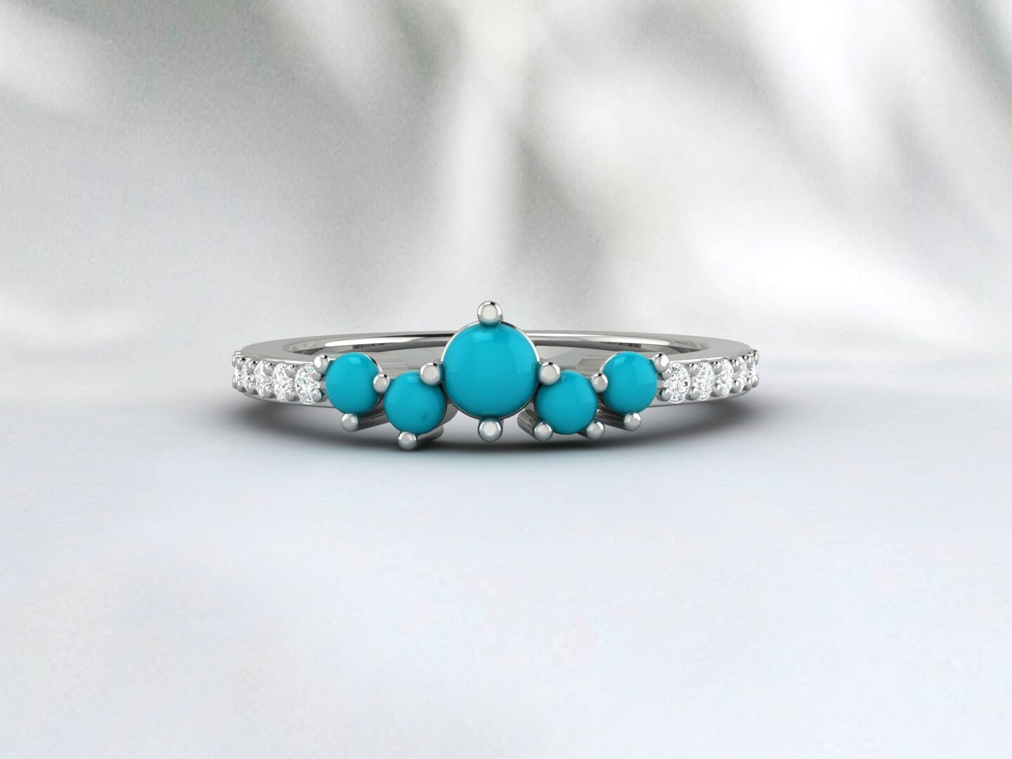 Dainty Cluster Turquoise Band Ring Silver Minimalist Diamond Band
