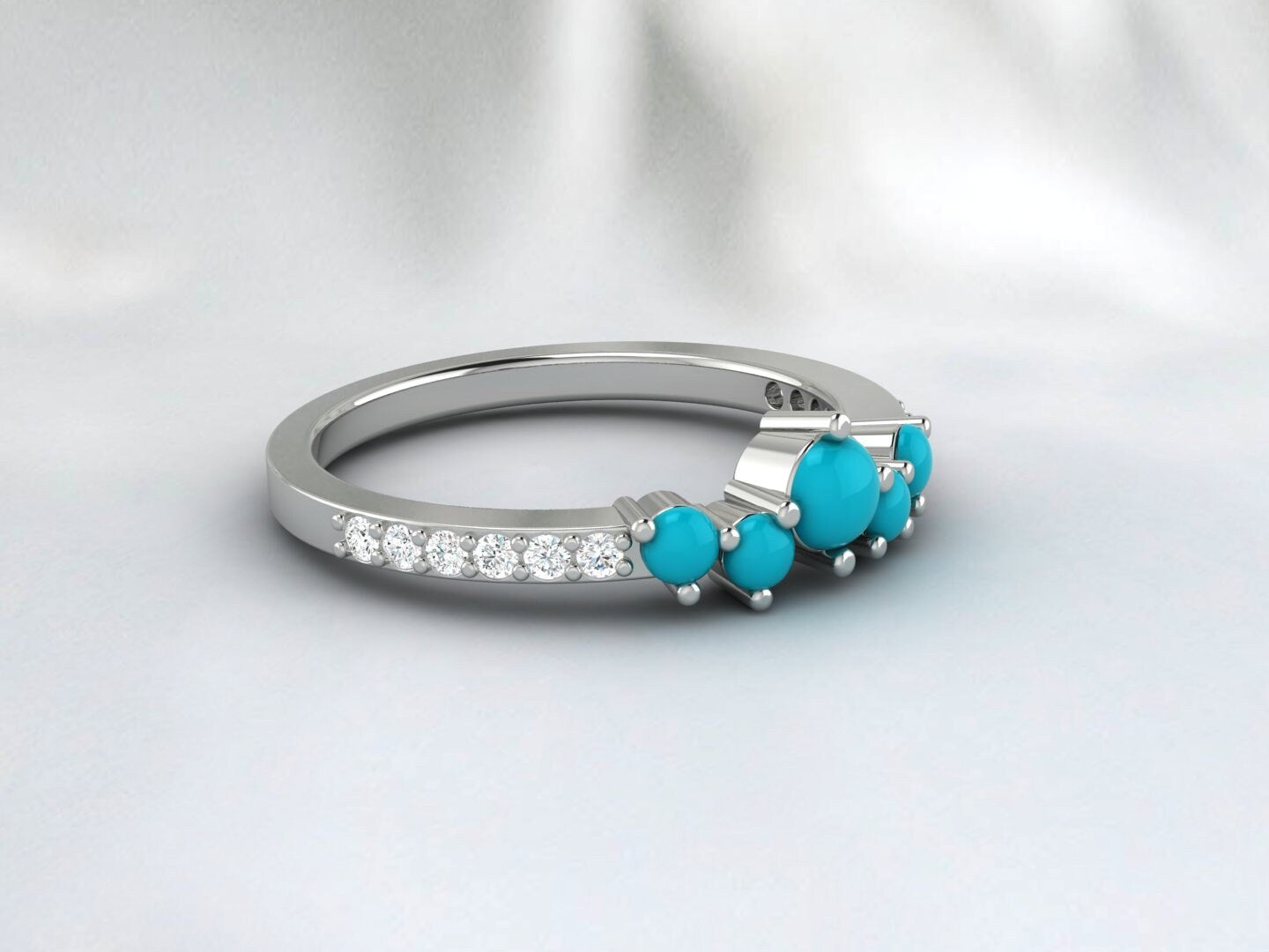 Dainty Cluster Turquoise Band Ring Silver Minimalist Diamond Band