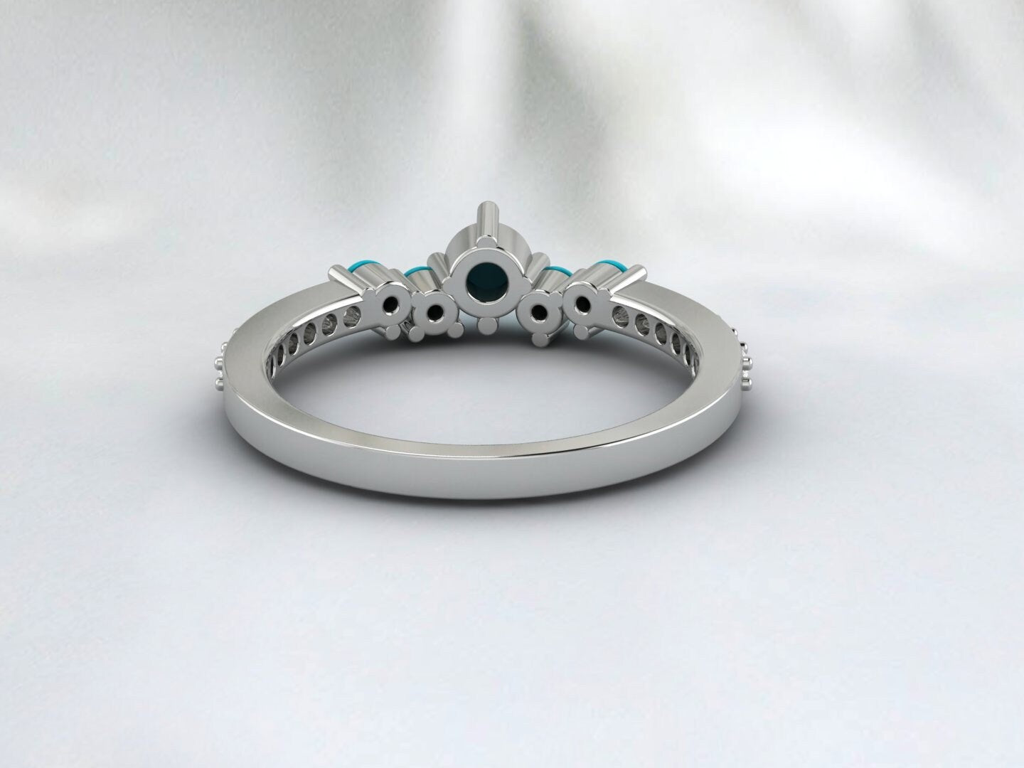 Dainty Cluster Turquoise Band Ring Silver Minimalist Diamond Band