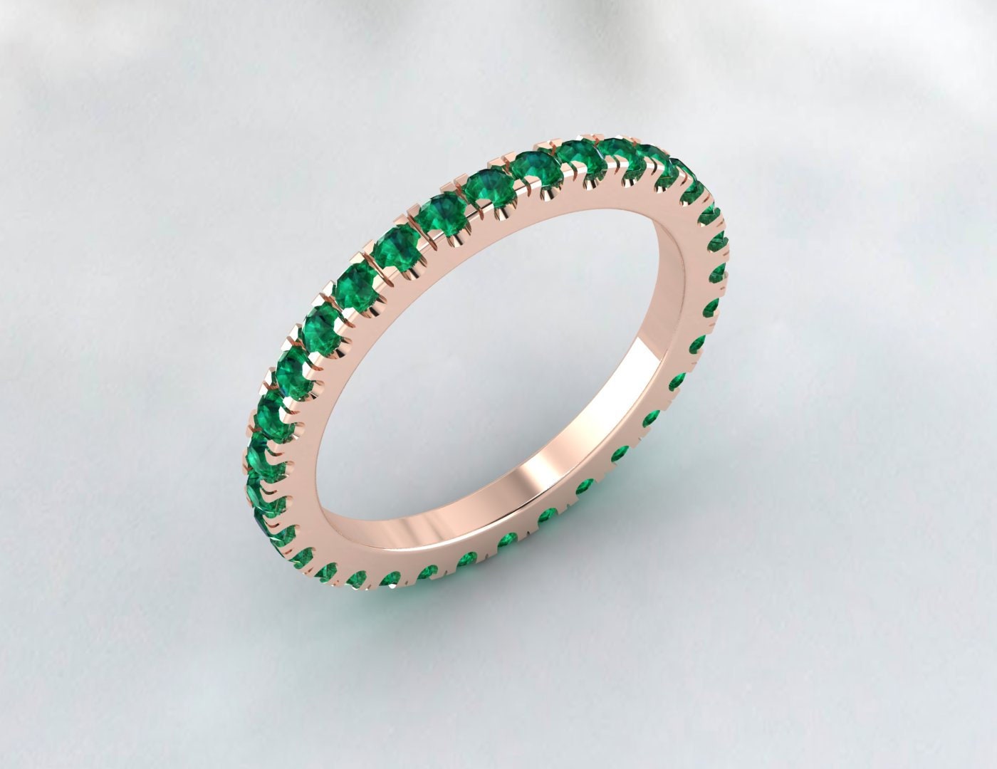 Smaragd Ehering Massiver 14 Karat Weißgold Eternity Ring Verlobungsring Stapelbarer passender Ring Jubiläumsversprechensring 2 mm dünnes Band