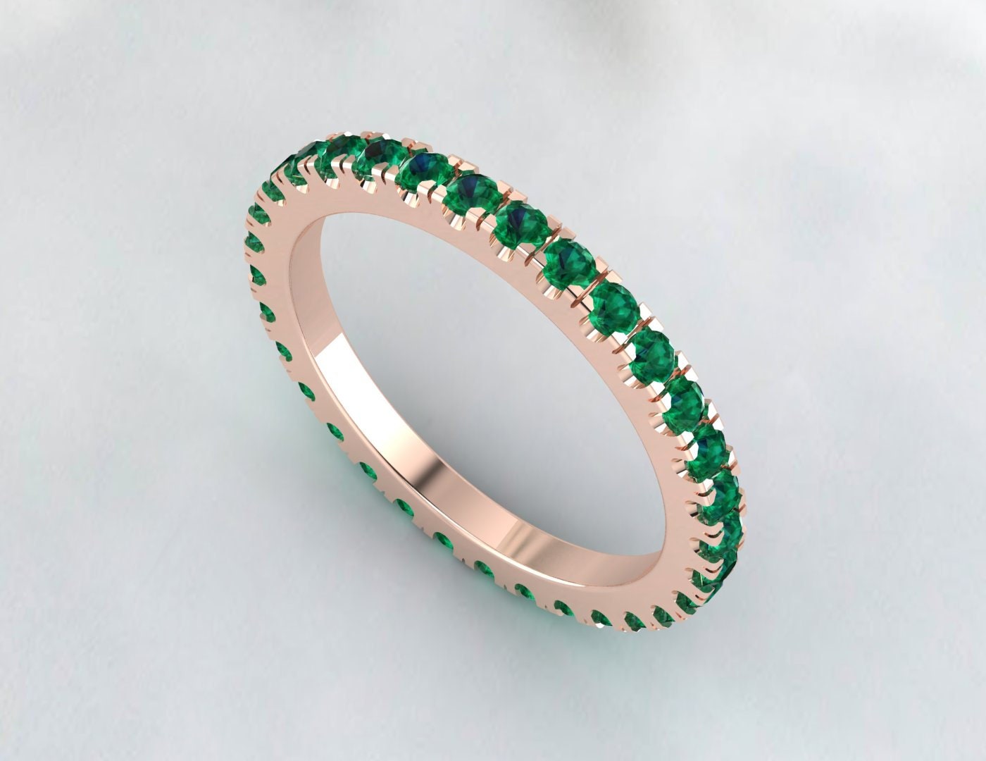 Smaragd Ehering Massiver 14 Karat Weißgold Eternity Ring Verlobungsring Stapelbarer passender Ring Jubiläumsversprechensring 2 mm dünnes Band