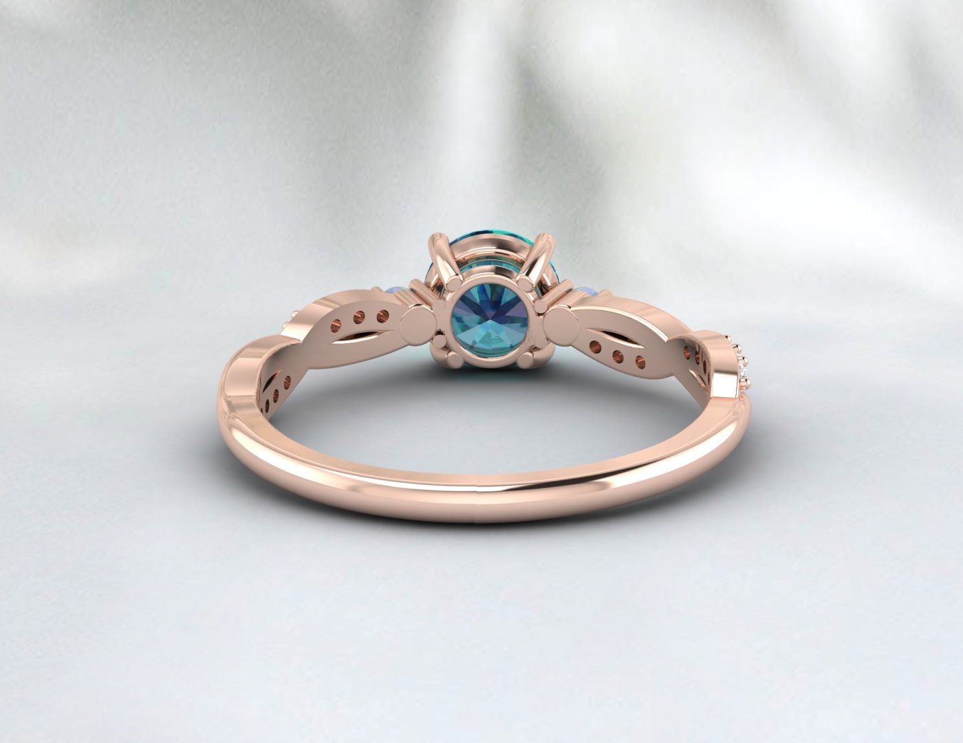 Round London Blue Topaz engagement ring, vintage opal ring, Diamond ring for women rose gold ring jewelry unique anniversary wedding ring