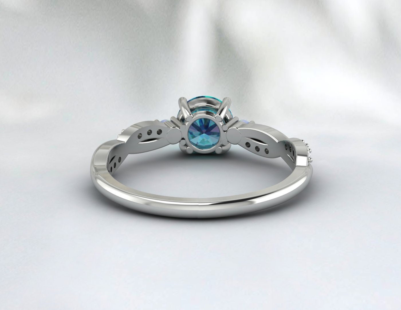 Round London Blue Topaz engagement ring, vintage opal ring, Diamond ring for women rose gold ring jewelry unique anniversary wedding ring