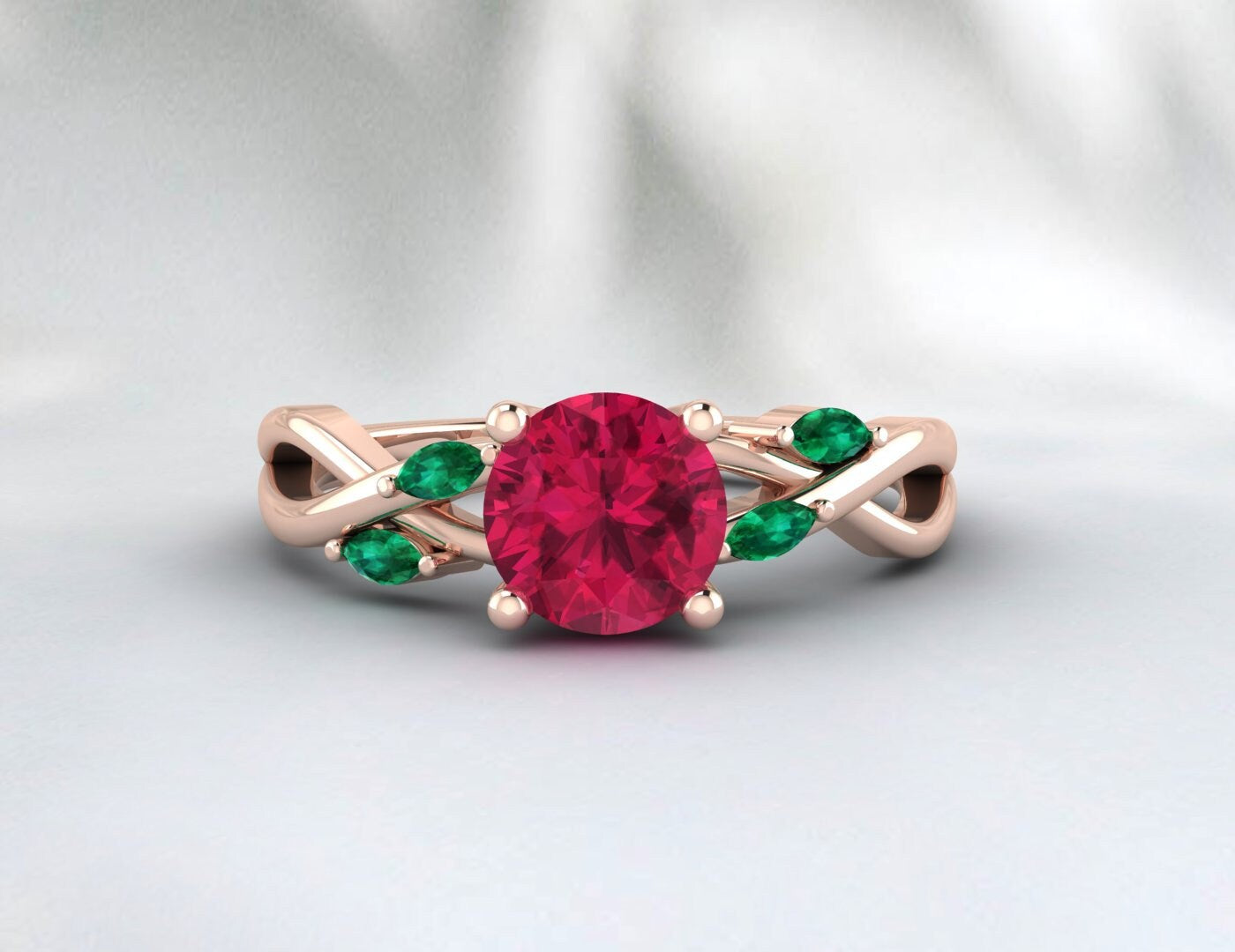 Red Ruby Leaf Style Ring Marquise Emerald Wedding Ring Gift For Women