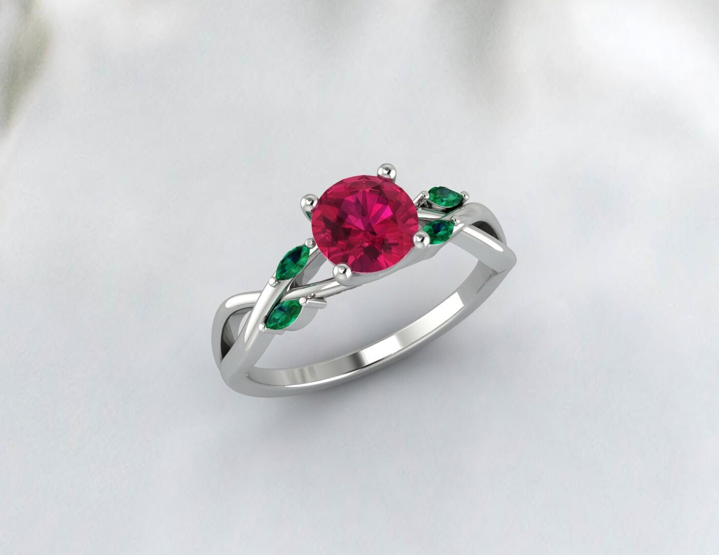 Red Ruby Leaf Style Ring Marquise Emerald Wedding Ring Gift For Women