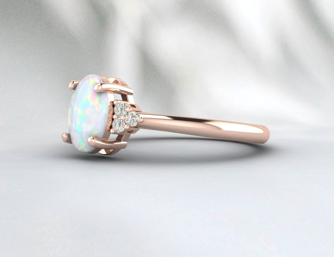 Oval Cut Opal Diamond Ring October Birthstone Anniversary Ring