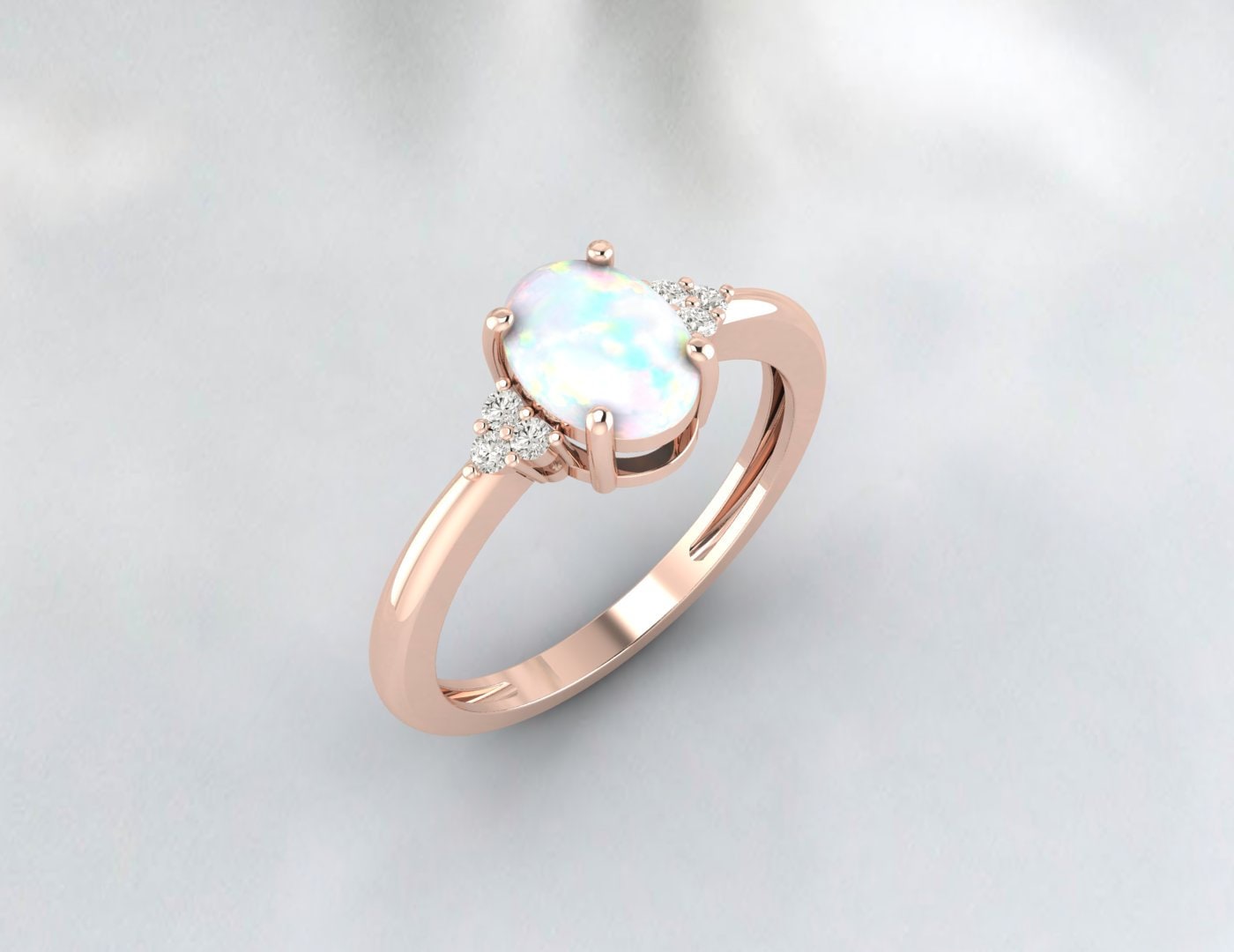 Oval Cut Opal Diamond Ring October Birthstone Anniversary Ring