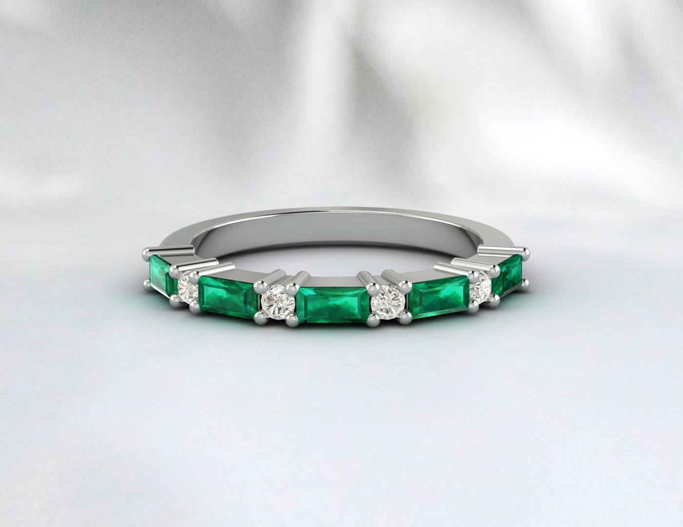 Baguette Emerald May Birthstone Diamond Ring Anniversary Wedding Ring