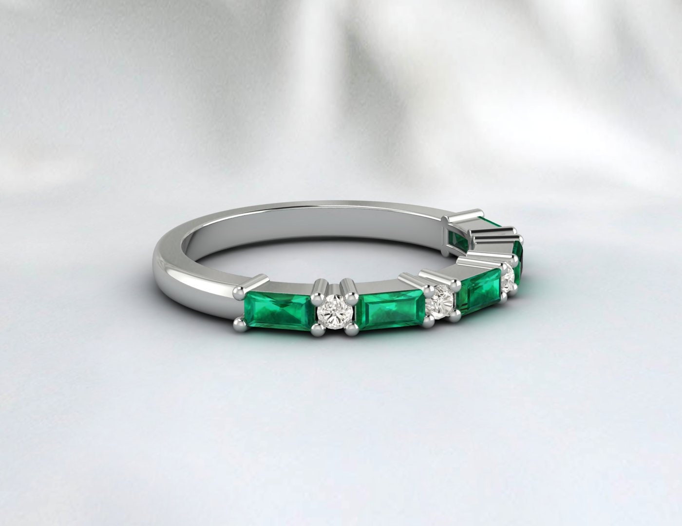 Baguette Emerald May Birthstone Diamond Ring Anniversary Wedding Ring