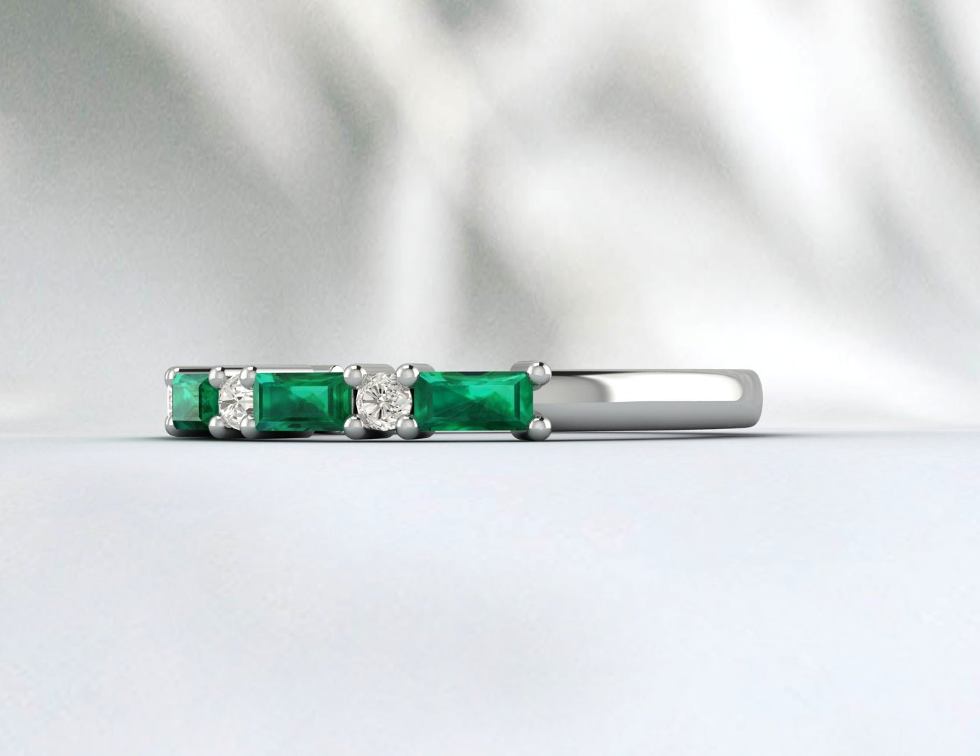 Baguette Emerald May Birthstone Diamond Ring Anniversary Wedding Ring