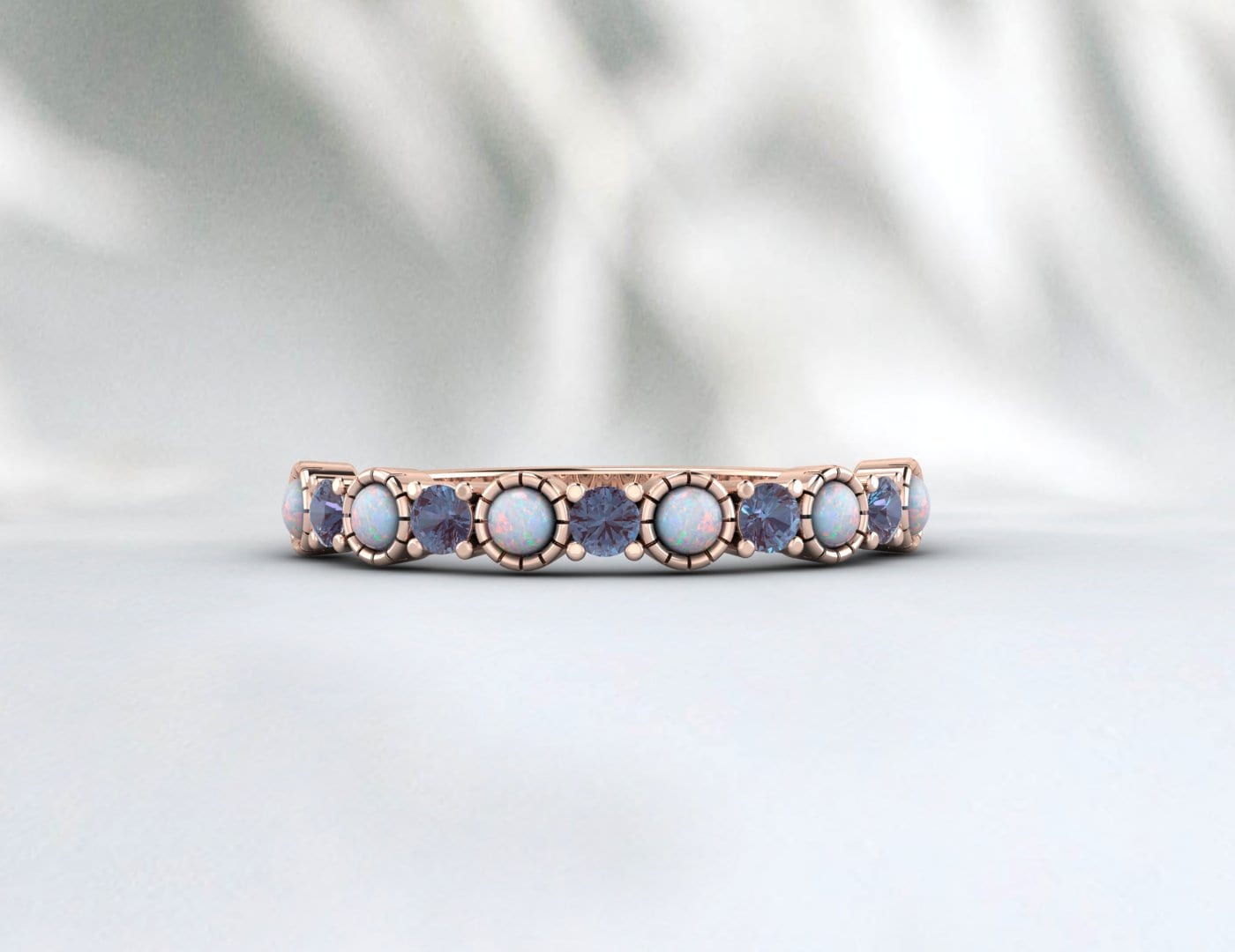 Opal Alexandrite Half Eternity Band Opal Wedding Jewelry for Women
